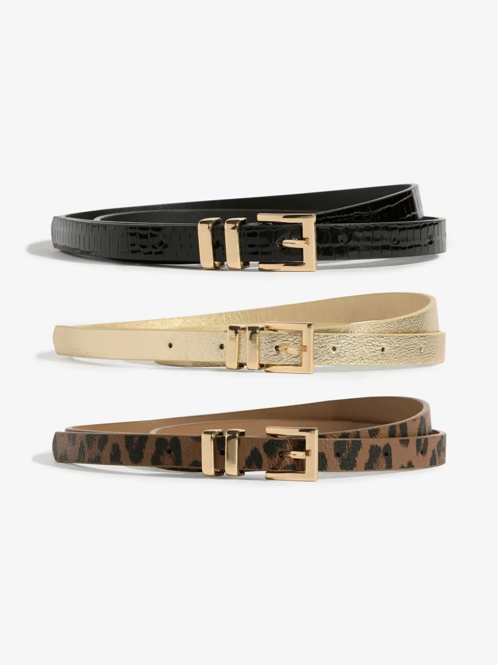 Gold, Leopard & Black - Lipsy Skinny Belts 3 Pack