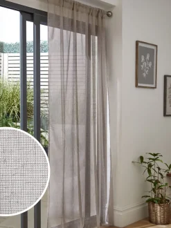 Gordijnen met gesloten bovenkant van doorschijnenden voile met linnenlook
