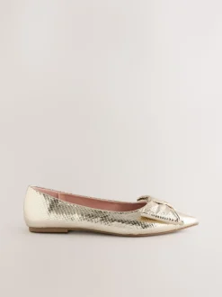 Goud - Ballerina's met spitse neus en strik