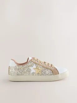 Goud - Forever Comfort® Glitter Star Detail Baseball Lace Up Trainers