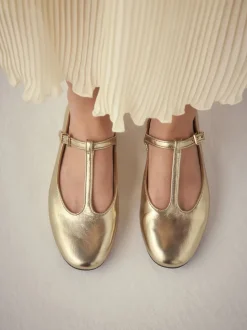 Goud - Forever Comfort® leren T-Bar Mary Jane-schoenen