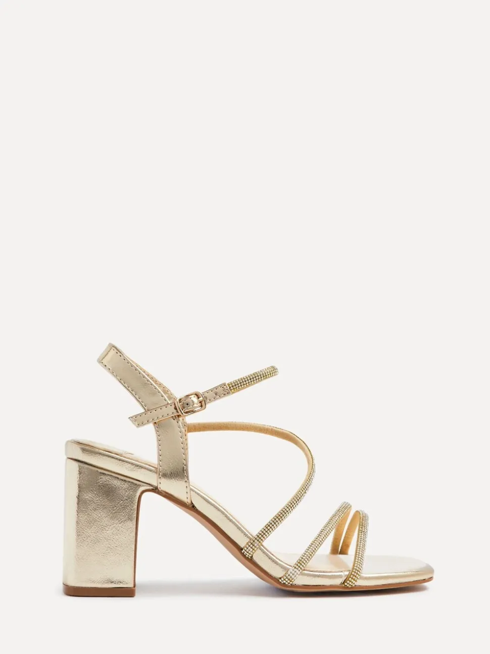 Goud - Linzi Kira sandalen met bandjes met stras en blokhak