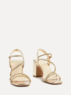 Goud - Linzi Kira sandalen met bandjes met stras en blokhak