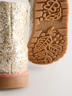 Goud glitter - Chelsea enkellaarsjes met rits en kwastjes