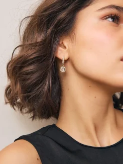 Goudkleurig - Square Stone Drop Pavé Hoop Earrings