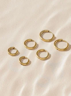 Goudkleurig - Stainless Steel Graduated Huggie Hoop Earrings 3 Pack