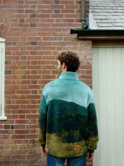 Green Deer Scene - Borg Fleece Zip Neck