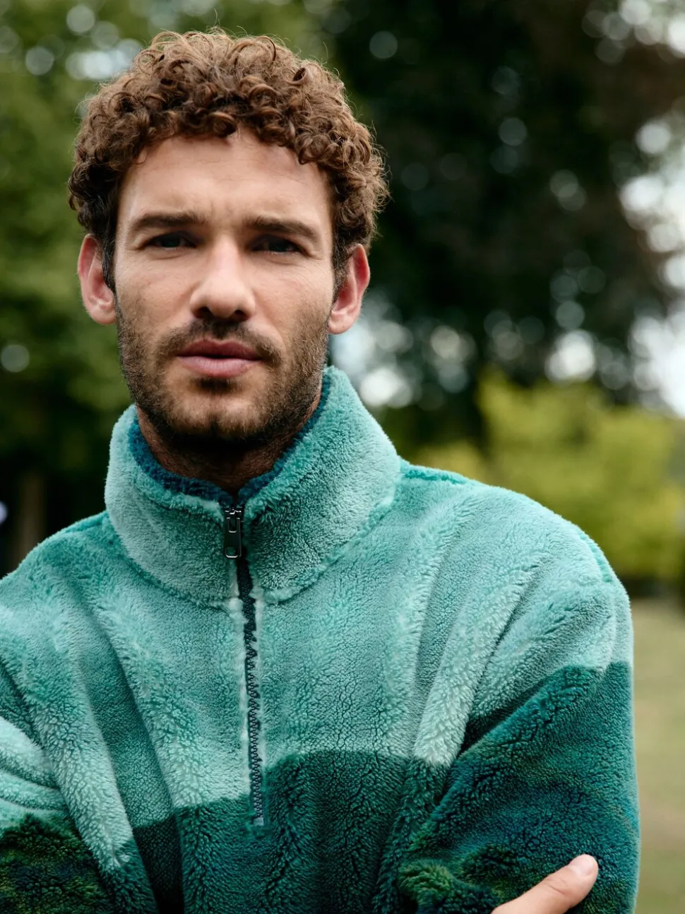 Green Deer Scene - Borg Fleece Zip Neck