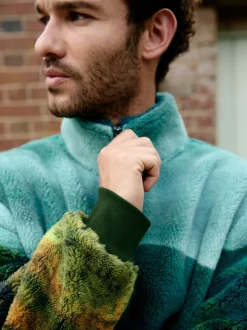 Green Deer Scene - Borg Fleece Zip Neck