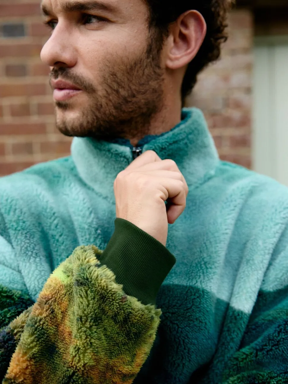 Green Deer Scene - Borg Fleece Zip Neck