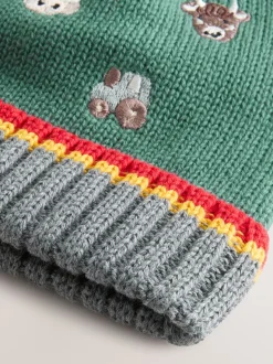 Green Farmyard - Baby Hamish and Friends Knitted Hat (0mths-2yrs)