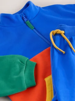 Green/Blue Colourblock - Funnel Neck Zip Sweat and Joggers Set (3mths-7yrs)