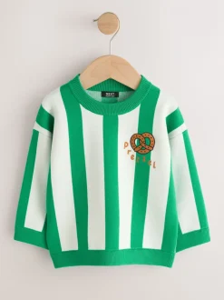 Green/Ecru Pretzel - Gebreide trui met ronde hals (3 mnd - 7 jr)