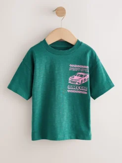 Green/Pink Race Car - T-shirt met korte mouwen en print op de rug (3mnd -7jr)