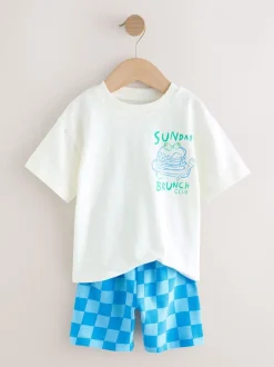 Green/White Food Backprint - Short Sleeve T-Shirt and Shorts Set 2 Pack (3mths-7yrs)