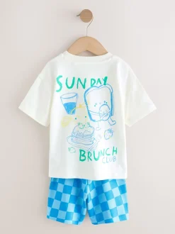 Green/White Food Backprint - Short Sleeve T-Shirt and Shorts Set 2 Pack (3mths-7yrs)