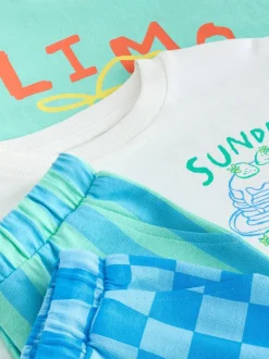 Green/White Food Backprint - Short Sleeve T-Shirt and Shorts Set 2 Pack (3mths-7yrs)