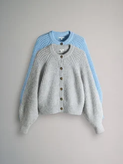 Grey Marl/Light Blue - The Set 2 Pack Ribbed Chunky Knitted Cardigans