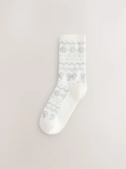 Grey Pretty Fairisle Pattern - 2 paar enkelsokken van wolmix