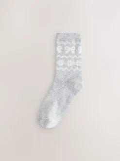Grey Pretty Fairisle Pattern - 2 paar enkelsokken van wolmix