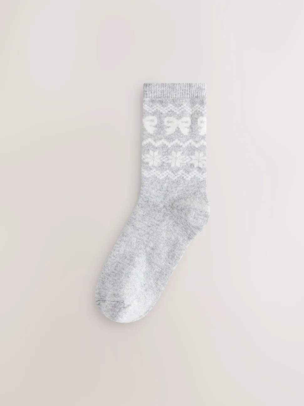 Grey Pretty Fairisle Pattern - 2 paar enkelsokken van wolmix