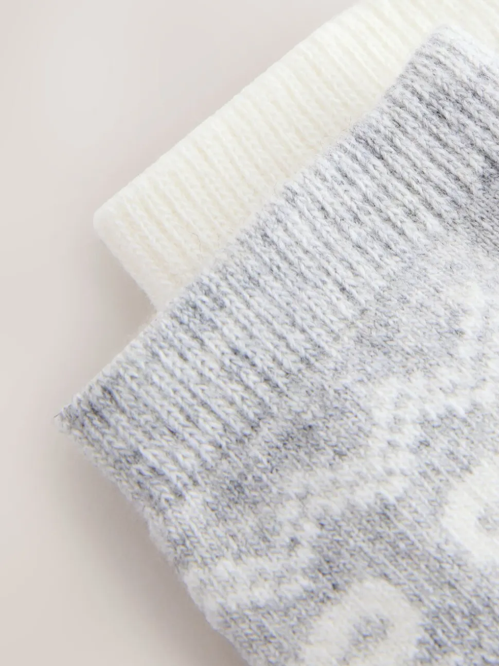 Grey Pretty Fairisle Pattern - 2 paar enkelsokken van wolmix