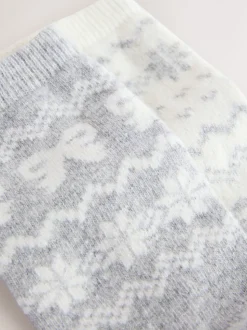 Grey Pretty Fairisle Pattern - 2 paar enkelsokken van wolmix