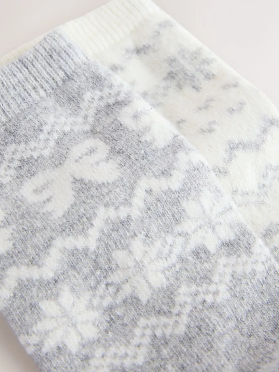 Grey Pretty Fairisle Pattern - 2 paar enkelsokken van wolmix