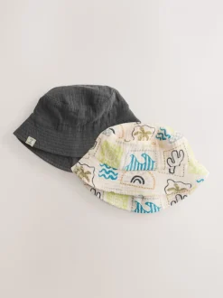 Grey Stampy Printed Woven - Set van 2 babyhoedjes (0 mnd-2 jr)