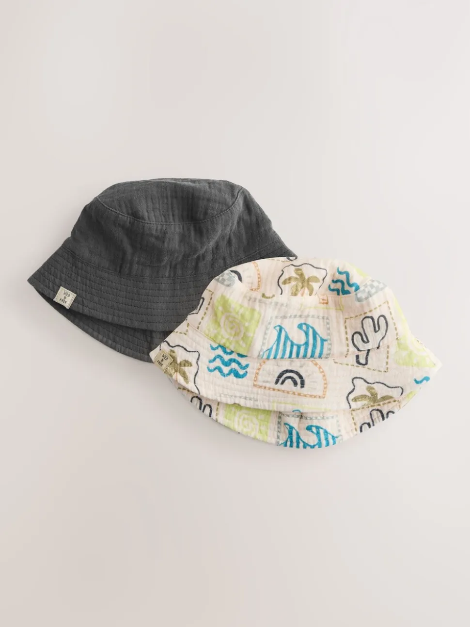 Grey Stampy Printed Woven - Set van 2 babyhoedjes (0 mnd-2 jr)
