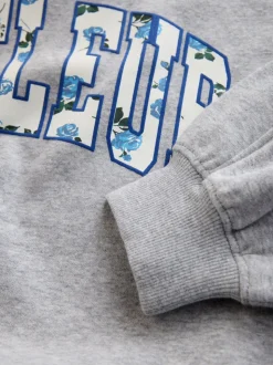 Grey/Blue Floral Slogan - Sweatshirt and Flare Leggings Set (3-16yrs)