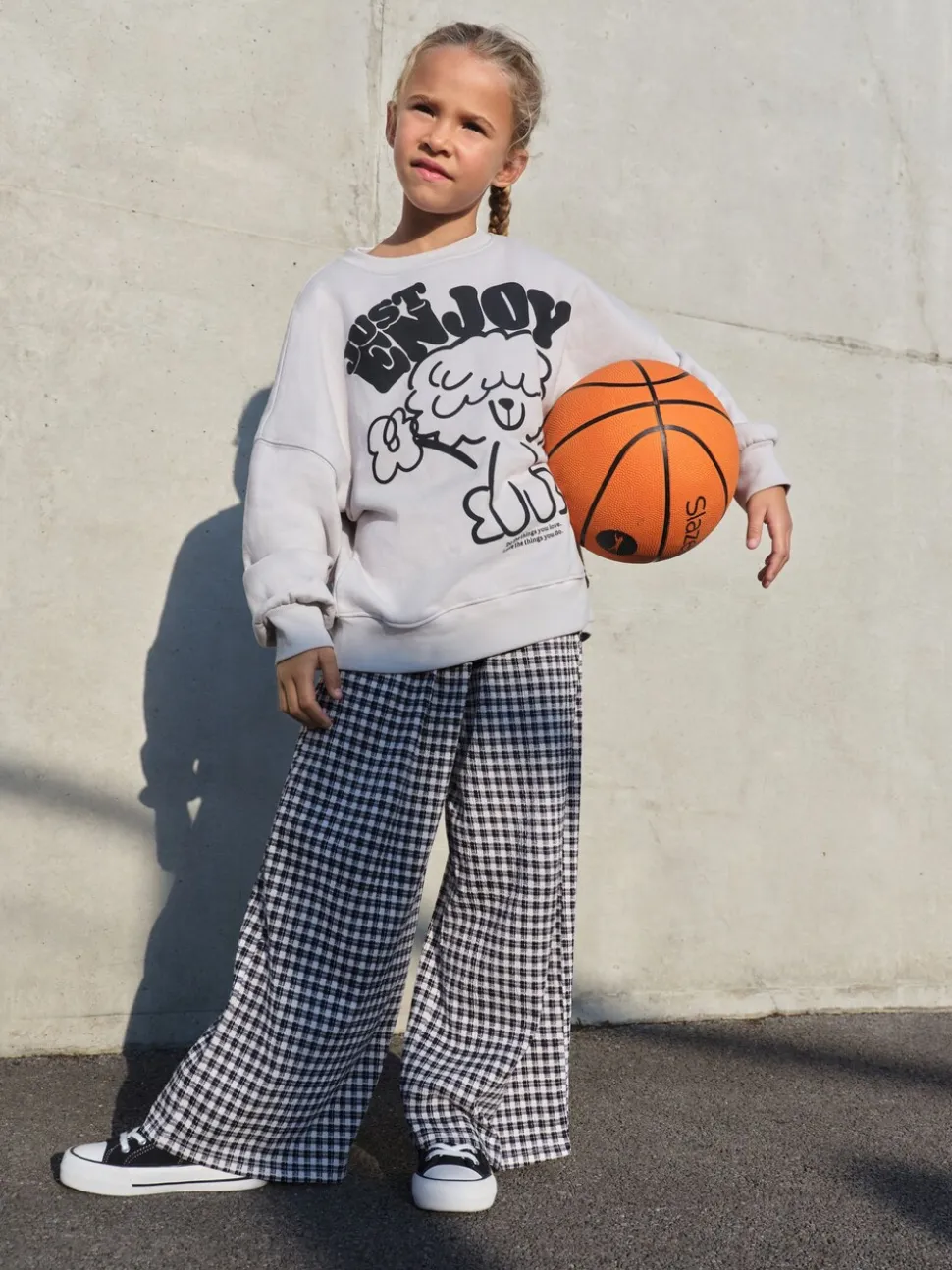 Grey/Gingham Dog - Sweatshirt and Wide Leg Trousers Set (3-16yrs)