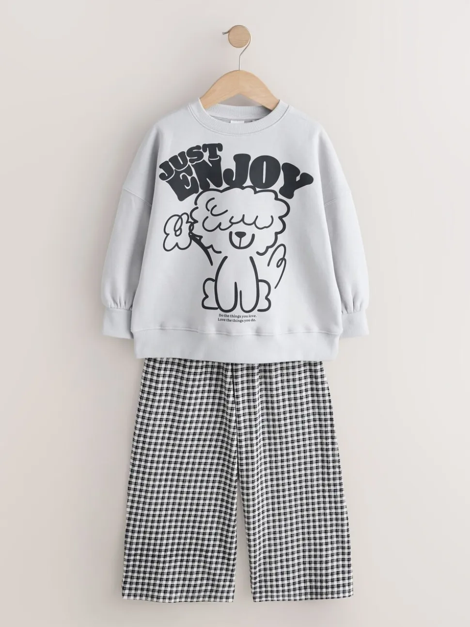 Grey/Gingham Dog - Sweatshirt and Wide Leg Trousers Set (3-16yrs)