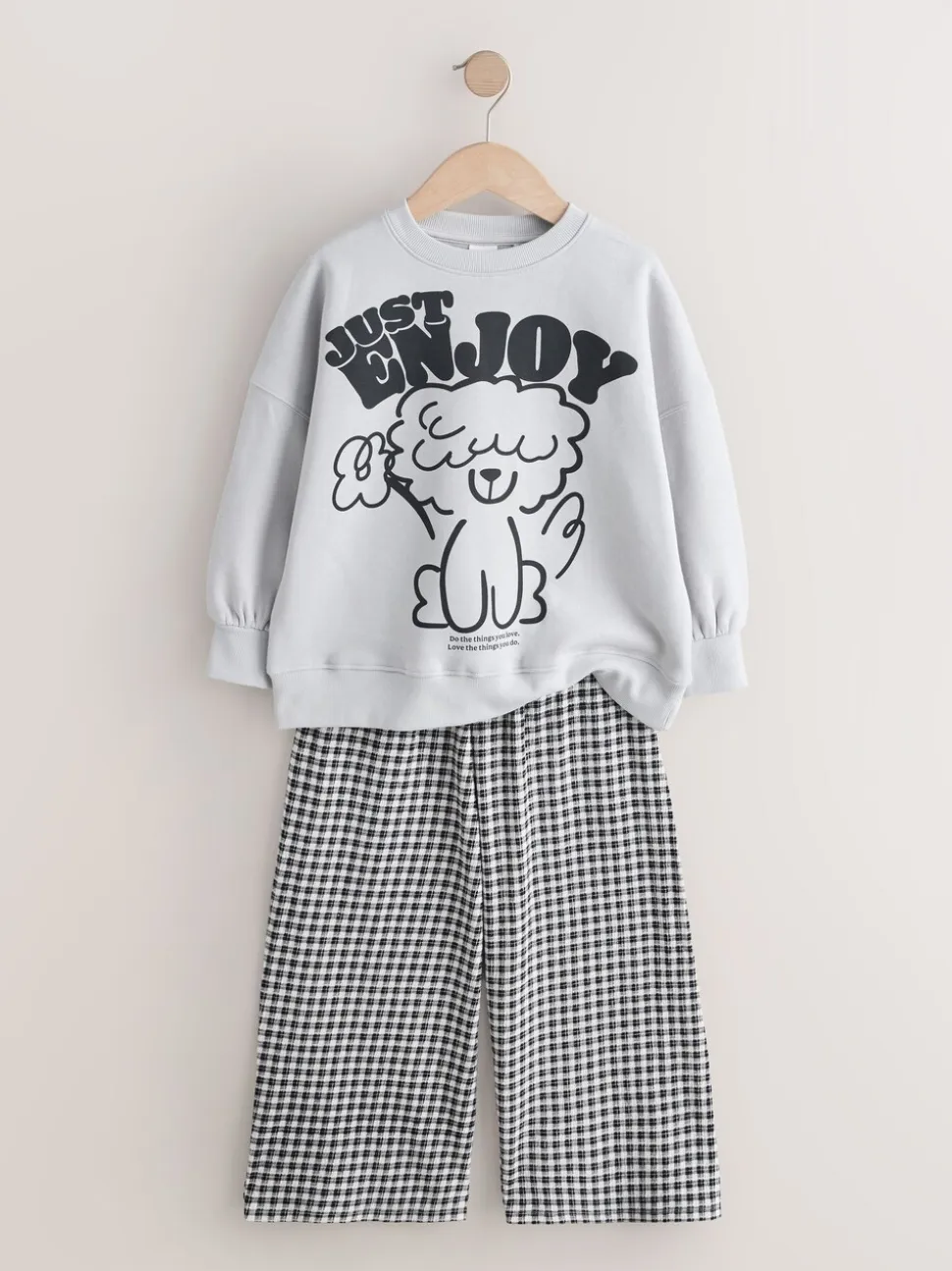 Grey/Gingham Dog - Sweatshirt and Wide Leg Trousers Set (3-16yrs)