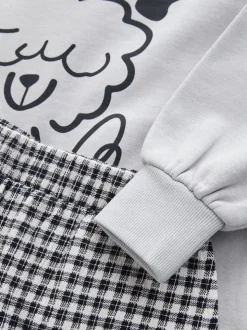 Grey/Gingham Dog - Sweatshirt and Wide Leg Trousers Set (3-16yrs)