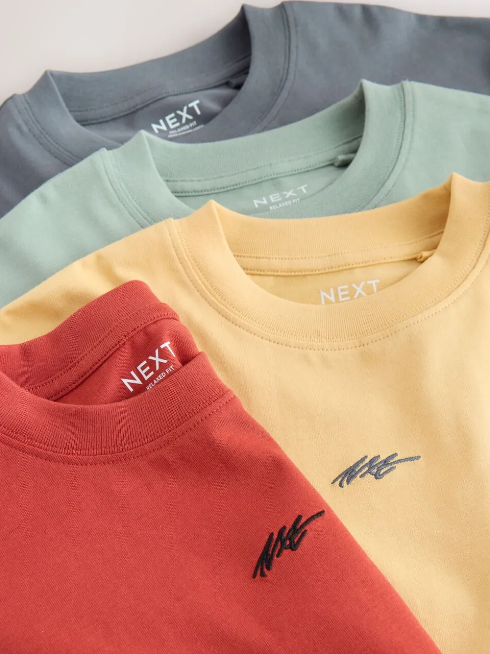 Grey/Yellow/Mineral/Red - Short Sleeve Logo Chest Graphic T-Shirts 4 Pack (3-16yrs)