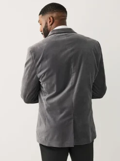 Grijs - Aansluitend - Motionflex stretchyfluwelen Blazer