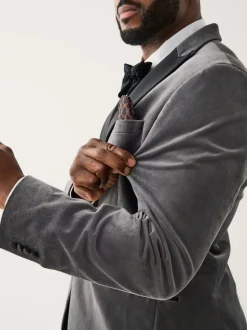 Grijs - Aansluitend - Motionflex stretchyfluwelen Blazer
