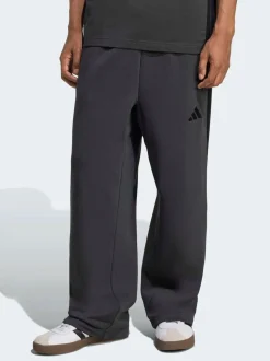 Grijs - adidas Essentials Three Stripes Fleece Wide Leg Trousers