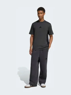 Grijs - adidas Essentials Three Stripes Fleece Wide Leg Trousers