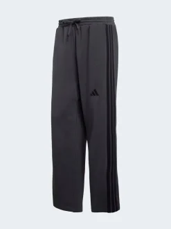 Grijs - adidas Essentials Three Stripes Fleece Wide Leg Trousers