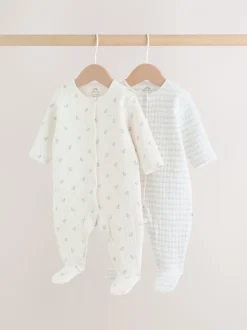 Grijs - Baby Quilted Sleepsuits 2 Pack