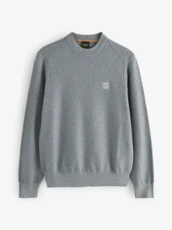 Grijs - BOSS Anion Regular Fit gebreide trui van kasjmierblend met logopatch