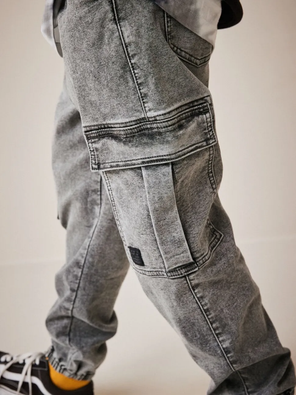 Grijs - Cargo jeans met elastische taille (3-16 jr)