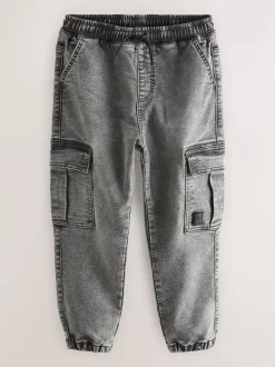 Grijs - Cargo jeans met elastische taille (3-16 jr)