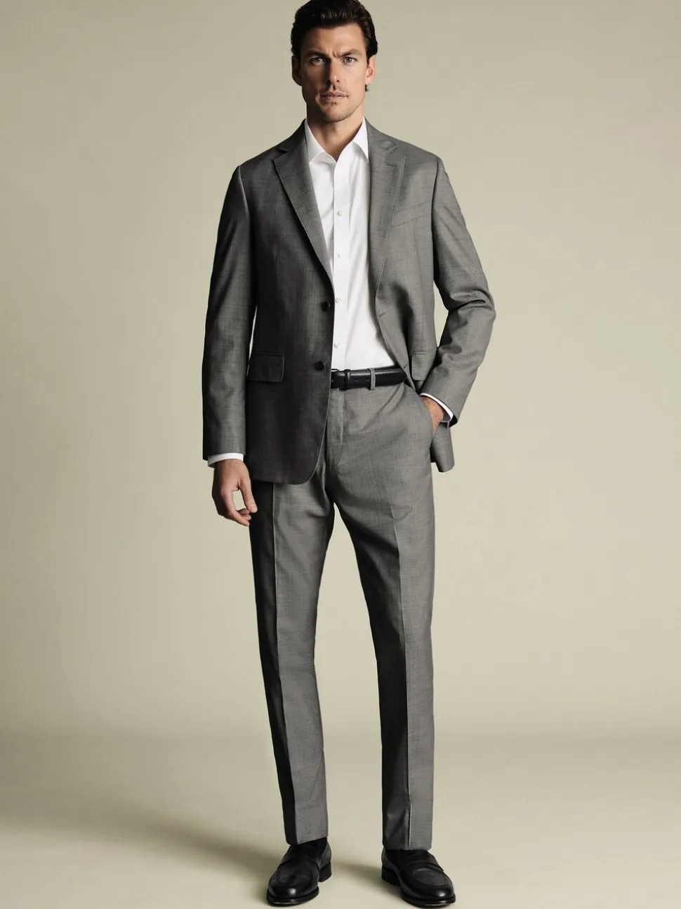 Grijs - Charles Tyrwhitt Slim Fit Sharkskin Trousers
