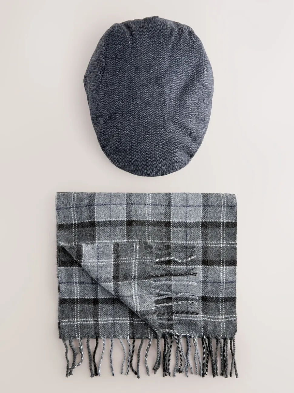 Grijs - Check Flat Cap And Scarf Set
