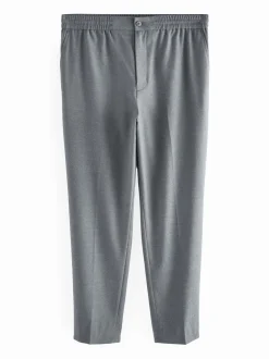 Grijs - Elasticated Waist Wool Rich Textured Formal Trousers