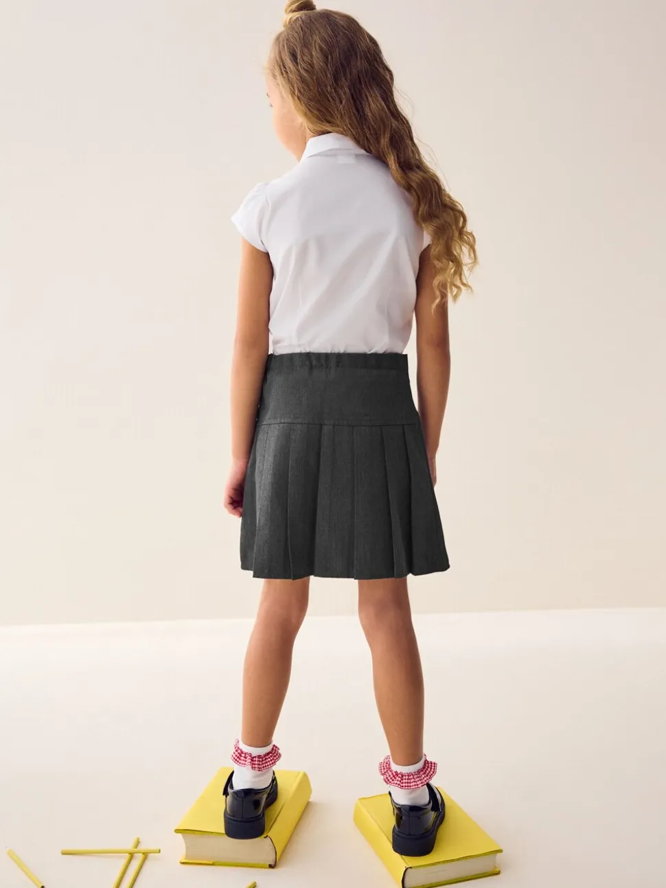 Grijs - Fietsshort en geplooide rok set (3-17jr)