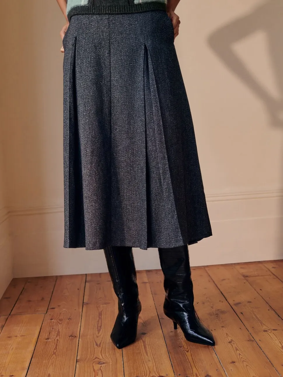 Grijs - Fleck Pleated Midi Skirt